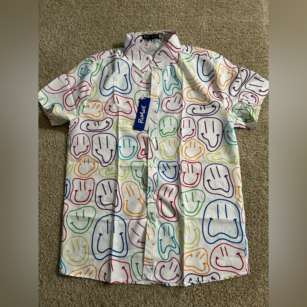 Colorful Smiley Print Button Up - Picture 2 of 5
